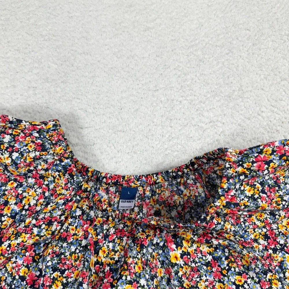 Old Navy Floral Babydoll Puff Sleeve Top Large Multi Color NWT Cotton Blouse